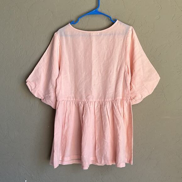 Pink linen, cotton‎ blend, baby tunic puff sleeve oversized size extra small - Picture 5 of 5